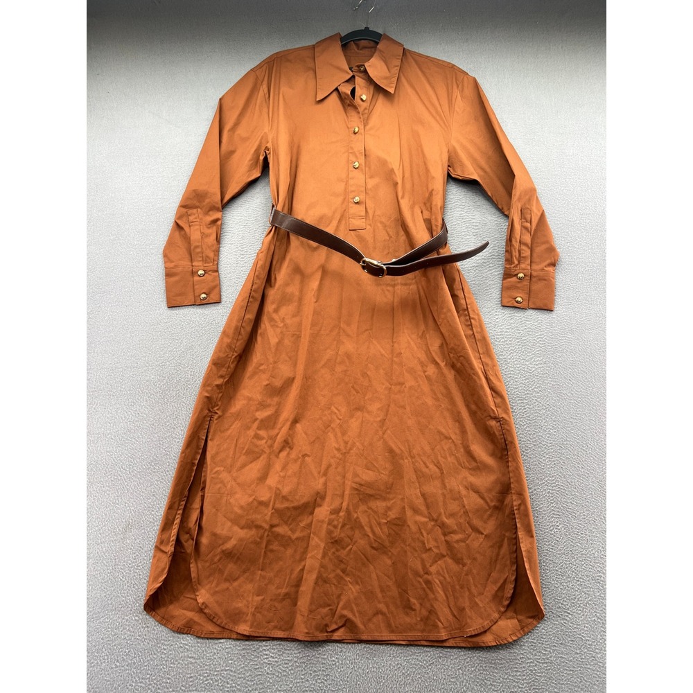 Ann Taylor Shirt Dress Women's 6P Petite Rust Brown Belted Midi Long Sleeve NWT